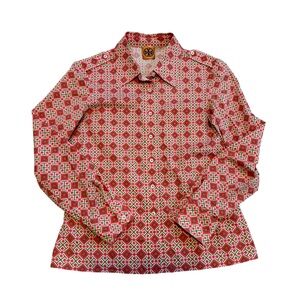 Tory Burch Geometric Orange/Red Button Down Size 6